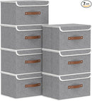 Yawinhe Collapsible Storage Boxes, Foldable Bin with Lids, Cube Clothes Organizer Basket with Handles, Grey, 13.0''Lx9.0''Wx7.9''H, 7-Pack, SNK024GS-7 by TinyTreasures Baby Boutique