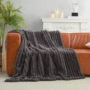 Amélie Home Faux Fur Throw Blanket for Couch, Cozy Fuzzy Fluffy Fur Luxurious Soft Striped Plush Gift Blankets for Family Sofa Chair Bed Living Room Bedroom, 55"x70", Charcoal Grey by CozyNest Decor