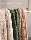 YnM Chunky Cotton Knit Throw Blanket, Cable Knit Throws for Bed Couch Sofa, Comfy & Relaxing, Decorative Piece for Farmhouse Modern Boho Rustic Scandinavian Chic Vibe, Cream White 40x50 Inches by CozyNest Decor