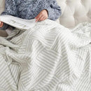 jinchan Boho 100% Cotton Blanket Muslin 50x60 Inches Lightweight 3-Layer Geometric Square Striped Pattern Reversible Quilt Throw Soft Breathable Comfy All Seasons for Couch Bed Decor, Light Grey by CozyNest Decor