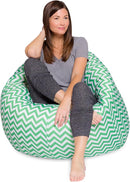 Posh Beanbags Bean Bag Chair, X-Large-48in, Pattern Chevron Green and White by TinyTreasures Baby Boutique