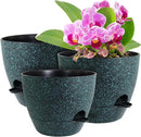 12/10/9 inch Large Self Watering Pots, Planter, Plant Pots with Mesh Drainage Holes for Indoor Outdoor Garden Plants, Plastic Flower Pots with Deep Reservoir, Black with Green Speckles by CozyNest Decor
