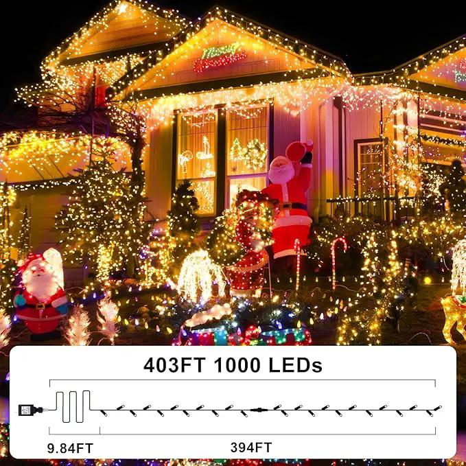 KNONEW 403FT 1000 LED Christmas Lights Outdoor String Lights 8 Modes & Timer Fairy Light Plug in Waterproof LED String Lights for Xmas Yard Tree Wedding Party Holiday Decorations (Warm White), photo 5 of 9