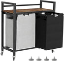 Laundry Hamper, Laundry Basket, Laundry Sorter with 2 Removable Bags, Clothes Basket with 2 Compartments, Wheels, Shelf for Laundry Room Bathroom Bedroom (2 Bags-Black Grey) by CozyNest Decor