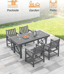 HDPE Outdoor Dining Set of 6, Patio Dining Table Set with 4 Chairs and 1 Bench, 6 Pieces HDPE Dining Set with Umbrella Hole, Outdoor Furniture Sets for Deck, Poolside, Garden, Smoke Gray by CozyNest Decor