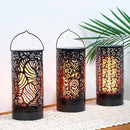 TRIROCKS Set of 3 LED Cordless Metal Lantern with Timer 7" H Moving Flame Lamp Battery Operated Breathing Lamp Floral Hollow LED Hanging Lighting for Indoor/Outdoor Patio Garden Party Gift by GreenHaven Gardens