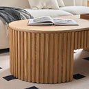 51.18'' Oval Coffee Table for Living Room Fluted Center Table with Drawer, Mid Century Modern Coffee Tables, Easy Assembly for Office Storage Tea Table Oak by CozyNest Decor