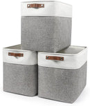 Large Fabric Storage Baskets | 50L Storage Bins, Decorative Linen Closet Baskets with Handles for Organizing, Shelf, Toys, Clothes, Home, Office, Nursery, 17x12x15Inches (Grey&White) by CozyNest Decor