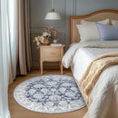 jinchan Round Rug 4ft Area Rugs Vintage Floral Distressed Design - Machine Washable Non-Slip Low-Pile Ultra-Thin Circle Rug for Entryway Bedside Living Room Dining Room Bedroom (4' Round,Dark Blue) by TinyTreasures Baby Boutique