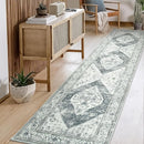 Lahome Boho Washable Kitchen Runner - 2x10 Extra Long Stain Resistant Non-Slip Stair Rug Lightweight Throw Floor Oriental Distressed Print Runner for Bedroom Entryway by TinyTreasures Baby Boutique