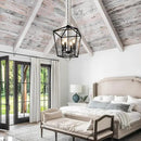 Farmhouse Chandelier 4-Light, Black Pendant Light Fixture for Kitchen Island Dining Room, Lantern Industrial Lighting Ceiling Hanging with Metal Cage Adjustable Height for Entryway Foyer by CozyNest Decor