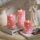 Rose Pink Flameless Candles with String Lights Battery Operated Flickering LED Pillar Candles 4‘’ 5‘’ 6‘’ Candle with Remote Control, Set of 3 by CozyNest Decor