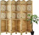 Room Divider with Shelves, 68.9inch Wood Carved and Louvered Wall Divider Freestanding, 6 Panels Folding Partition Screen for Bedroom Home Office (Natural) by CozyNest Decor