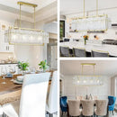 IKK Modern Gold Rectangle Chandeliers for Dining Room, Crystal Water Ripple Light Fixture, Elegant Farmhouse Linear Lighting for Kitchen Island, Bar Table, L33 x W9 x H12 by CozyNest Decor