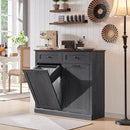 Double Tilt Out Laundry Hamper Cabinet, 20 Gallon Farmhouse Trash Can Cabinet with Drawer, Hidden Wood Garbage Can Bin Cabinet with Laundry Storage Basket for Bathroom, Kitchen, Dark Grey by CozyNest Decor