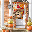 BLKWHT Fall Cardinal Bird House Flag 28x40 Vertical Double Sided Maple Leaves Welcome Autumn Thanksgiving Holiday Outside Decorations Burlap Yard Flag BW829-40 by GreenHaven Gardens