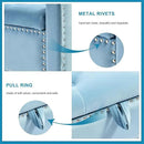 Storage Ottoman Bench, Velvet Upholstered Footstool for Bedroom and Living Room, Tufted Seat with Storage, Wooden Legs & Metal Rivets, Light Blue by CozyNest Decor