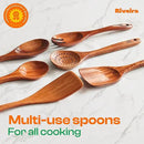 Riveira's 6-Piece Dark Brown Wooden Spoons for Cooking - Elegant Kitchen Essentials/Kitchen Utensils Set for Every Culinary Need Spatula by CozyNest Decor