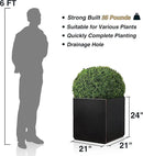 Metallic Heavy Cube Planter Box, No Assemble, Seamless Large Square Planter for Trees, Plants and Flowers 21”Lx21”Wx24”H 35Pounds Black with Hand Brushed Gold Rim by GreenHaven Gardens