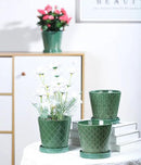 Plant Pots Indoor –5 inch Ceramic Flower Pot with Drainage Hole and Ceramic Tray - Gardening Home Desktop Office Windowsill Decoration Gift, Set of 4-Plants NOT Included (Patina) by GreenHaven Gardens