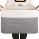 OIAHOMY 65L Blanket Basket, Cotton Rope Woven Blanket storage for Living Room, Rectangle Woven Baskets for Storage, 20''×16''×12'', Grey and White by TinyTreasures Baby Boutique