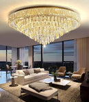 Modern Crystal Large Chandeliers LED Dimmable Flush Mount Ceiling Chandeliers for Living Room High Ceiling Entrance Foyer Bedroom by CozyNest Decor