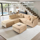 Modular Sectional Sofa, 130.7 Inch U Shaped Couch Set for Living Room, 4-Seater Comfy Cloud Couches with Two Movable Ottoman, DIY Combination, Plush Corduroy, Beige by CozyNest Decor