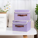 ANMINY 2PCS Storage Bins with Lid PU Leather Handles Storage Boxes PP Plastic Board Decorative Foldable Lidded Cotton Linen Fabric Home Cubes Baskets Closet Organizer Containers - Purple, Small Size by TinyTreasures Baby Boutique