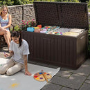 JUMMICO 250 Gallon Outdoor Resin Deck Box with Divider, Waterproof Storage Box with Lockable Lid&Side Handles for Garden Tools, Pools Supplies (Brown) by CozyNest Decor