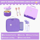 Kids Bento Lunch Box with 8oz Soup Thermo, Water Bottle, Kids Leakproof Lunch Food Containers with 4 Compartment, Insulated Hot Food Jar with Lunch Bag for School, Trvael (Purple) by TinyTreasures Baby Boutique