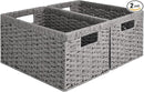 StorageWorks Round Paper Rope Storage Baskets, Rectangular Wicker Baskets with Built-in Handles, Gray, 2-Pack by CozyNest Decor