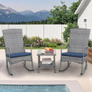 Rocking Chair Outdoor 3 Pieces High-Backed Patio Rocking Chairs Bistro Table and Chairs Set of 2, Navy Blue by GreenHaven Gardens