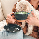 Mora Ceramic Latte Art Mug With Saucer - 10.5 oz, Round Bottom For Perfect Pours - Cafe Cups for Cappuccino, Espresso, Coffee, Tea etc - Porcelain Set for Baristas, Great Gift - Charcoal by CozyNest Decor
