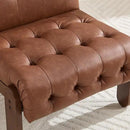 Modern Armless Accent Chair for Living Room, Brown PU Leather Button Tufted Upholstered Lounge Reading Chair with Walnut Wood Frame by CozyNest Decor