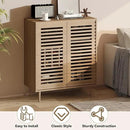 Mid Century Bar Cabinet with Wine Racks, Modern Liquor Cabinet with Slatted Doors for Dining Room, Living Room (Natural Color) by CozyNest Decor