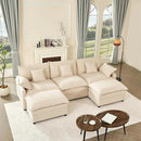 108" U Shaped Couch, Modular Sectional Sofa, 3-Seater Comfy Cloud Couch with Movable Ottoman, Deep Seat Couches for Living Room, Linen, Beige by CozyNest Decor