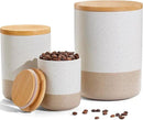 Yangbaga Canister Sets for Kitchen Counter, 80/40/20 OZ Large Ceramic Food Storage Jars with Airtight Wood Lids, Large Kitchen Canisters for Coffee, Sugar, Tea, Flour, Spice by CozyNest Decor