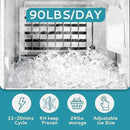 EUHOMY 15" W Commercial Under Counter Ice Maker Machine, 90 Lb/Day Auto-Cleaning & 24H Timer, Gravity Drainage,Stainless Steel Built-in Freestanding Ice Maker, 24 Lb Bin, Ideal for Commercial & Home