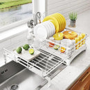 Dish Drying Rack - Extendable Dish Rack, Large Sink Drying Dish Drainer for Kitchen Counter, Stainless Steel Dish Strainer with Utensil Holder (White) by CozyNest Decor