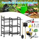 NADAMOO Garden Tool Organizer with Rolling Wheel, 3-tier Metal Shelf Yard Tool Holder, Utility Stand Rack for Garage Organization and Storage, Hold Long-Handled Rakes, Shovel, Broom by GreenHaven Gardens