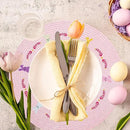 Whaline 4Pcs Round Bunny Easter Placemats Pink Rabbit Embroidered Place Mats Spring Cute Rabbit Dinner Table Mat Easter Dining Kitchen Table Mats for Home Wedding Baby Shower Birthday Party Decor by CozyNest Decor