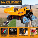24V Ride On Dump Truck, 24inch-2 Seater Ride On Car for Kids w/Remote Control 4WD/2WD Up to 5 Mph, 24v Ride on Toys for Big Kids w/Electric Dump Bed Extra Shovel Traffic Cones (Yellow) by TinyTreasures Baby Boutique