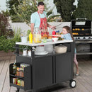 Outdoor Grill Cart with Wheels, Outdoor Kitchen Bar Cart Mobile BBQ with Foldable Stainless Steel Top & Storage Cabinet by CozyNest Decor