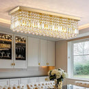 Modern Crystal Chandelier, 6 Lights Luxury Gold Rectangular Flush Mount Ceiling Light, Dining Room Light Fixture, Rectangle K9 Crystal Raindrop Chandelier for Living Room Bedroom L31.5 Inch by CozyNest Decor