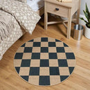 Lahome Checkered Easy Jute Rugs for Entryway, 3 ft Round Rug Small Indoor Outdoor Circle Carpet, Farmhouse Neutral Non Slip Non Shedding Black Carpet for Kitchen Front Porch Foyer by CozyNest Decor