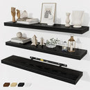 Fun Memories 32 Inch Floating Shelves Wall Shelf Set of 3, Black Bathroom Shelves 32 Inch, Farmhouse Home Decor Living Room, Kitchen Black Shelves for Wall, 32 x 6.7 x 1.4 Inch by CozyNest Decor