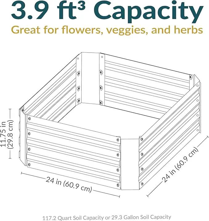 Sunnydaze 11.75" H Raised Metal Garden Bed - Galvanized Raised Garden Bed Outdoor for Vegetables and Flowers - Silver - Square, photo 4 of 9