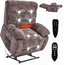 Lay Flat Recliner with Vibration Massage and Lumbar Heating, 26" Wide Recliner with Infinite Position and 2 Remote Controls, Soft Chenille Lift Chair for Living Room, Chocolate by CozyNest Decor