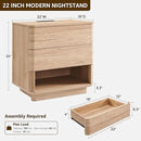 Nightstand Set of 2 with Charging Station, 22" Large Modern Bedside Table with 2 Drawers Storage,Push-to-Open End Table for Bedroom,Living Room,Natural Oak by CozyNest Decor
