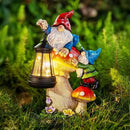 TIJNN Solar Garden Statue Gnomes Figurine Lights,Funny Gnomes Standing on Mushrooms with Lanterns, with Lanterns Outdoor Yard Decorations for Patio Porch Home, Garden Gifts for Women Mom by CozyNest Decor